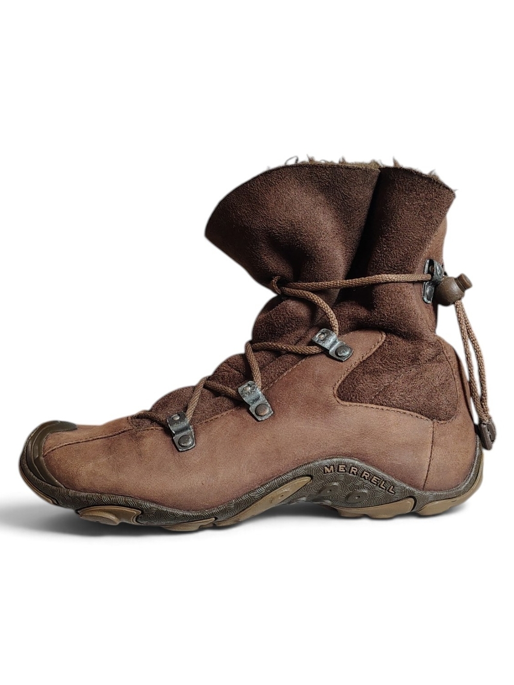 Merrell Forecast Tug Brown Suede Fleece Lined Mid Winter Boots Women's Size 6.5